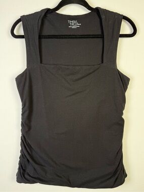Time and Tru Women’s Ruched Square Neck Tank Top, Color: Black, Size: L (12-14)